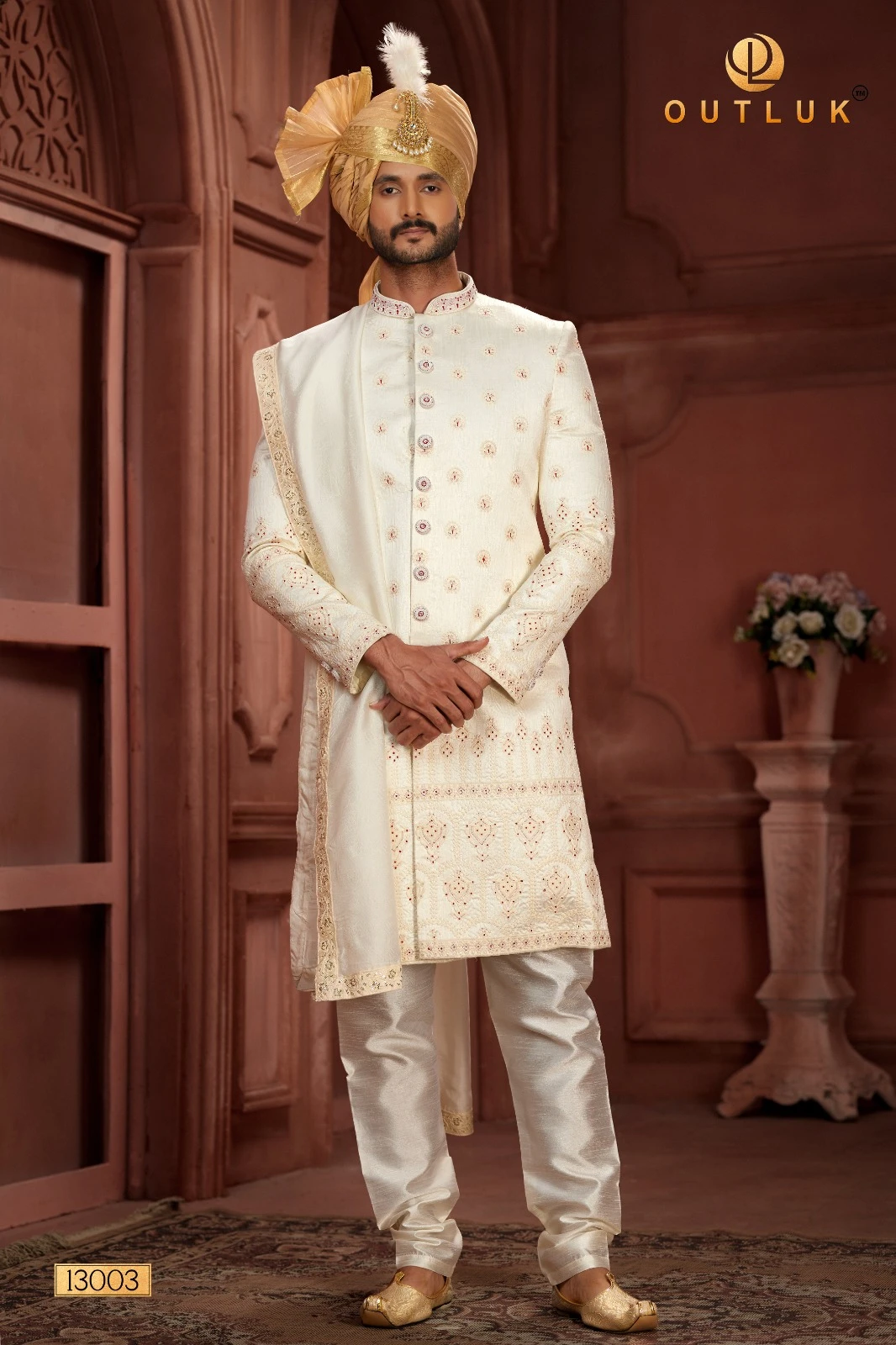 Outluk Wedding Sherwani Vol 13 Pure Silk Wholesale Handwork Sherwani Collection Catalog — Singles, MPA wholesale from Surat - Gallery Image 14